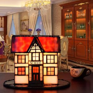 Wholesale small tiffany lamp for sale - Group buy Table Lamps Stained Glass House Tiffany Bedroom Bedside Lights Small Night Light For Bar KTV Desk Lamp