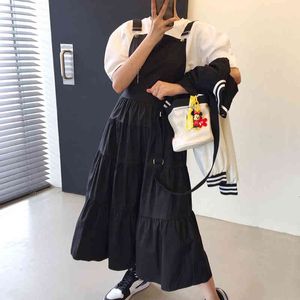 Summer Fashion Party Temperament Casual Black Shopping All-match High Waist Big Swing Strap Dress Women 16F1237 210510