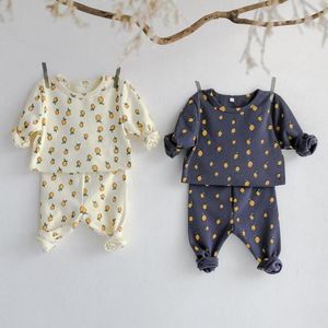 Autunno Limone Stampato Vestiti per bambini Ragazzi Ragazze Set Maglie a manica lunga per bambini e pantaloni a vita alta Pigiama per bambini in cotone per bambini Set 210413