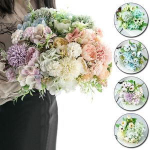 装飾的な花の花輪の花輪の人工的なハナジャーのシルクブーケのための装飾椿牡丹バラの結婚式の家Diyの装飾偽の花白