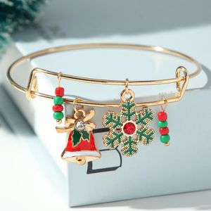 Bangle Ningw Fashion Metal Geometric med justerbar DIY Vintage Snow Bell Christmas Tree Pendant Armband för festivalgåvor