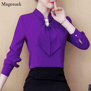 Fashion Office Womens Tops und Blusen Plus Size Elegante Chiffon Bluse Feste Bogen Pullover Hemd Blusas 8053 50 210512