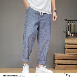 MrGoldenBowl Men's Solid Color Harem Pants Harajuku Man Cotton Linen Casual Trousers Plus Size Men Loose 5XL 210715
