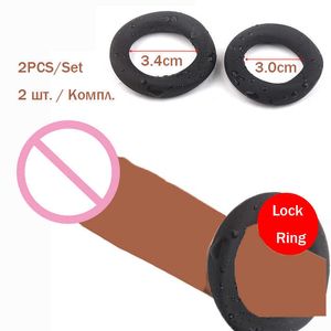 Massage Items Small Size 2PCS Silicone Cock Ring Delay Ejaculation Sex toys for Men Penis Rings Chastity Cage Lock Cockring Erotic Products