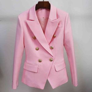 High Street Classic Designer Blazer Куртка Женская Тонкий фитинг Металлические Кнопки льва Двухборнятся 210521