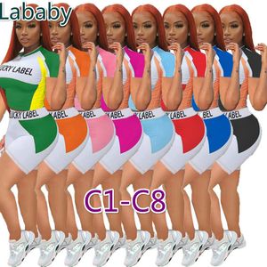 Дизайнерские женские рассеивания двух частей набор контрастный цвет буквы печатной футболкой короткие наряды длинные брюки повседневные jogging костюм 22 стилей