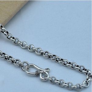 100% s925 Pure silver jewelry Circle Necklace retro Man and Woman all-match long paragraph sweater chain Valentines day gifts