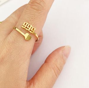 111-999 Justerbar Minimalistisk Finger Ring Smycken Rostfritt Stål Guld Silver Plating Lucky Angel Number Rings