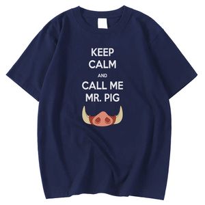 Vintage Fashion Men's Tee Shirts Spring Summer T-Shirt Call Me Mr. Pig Letters Printing Clothes O-Neck Breathable Tees Shirt Man Y0809