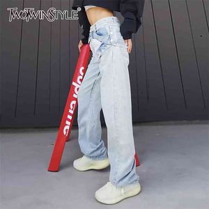 Casual Side Button Jeans For Women High Waist Large Size Straight Loose Wide Leg Trousers Female Fall Fashion 210521