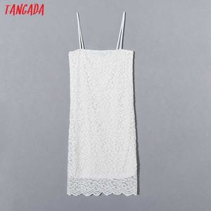 Tangada Frauen Weiß Spitze Bleistift Kleid Ärmelloses Rückenfreies Sommer Mode Dame Kleider Vestido 6H52 210609