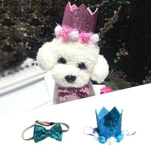 Dog Apparel Children's Birthday Crown Costume Headwear Puppy Kitten Favors Headband Pet Party And Cat Hats Tie Set
