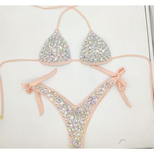 Costume da bagno bikini con diamanti per le vacanze Costume da bagno in cristallo Costume da bagno donna sexy Biquini con pietre scintillanti 210629