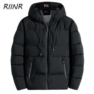 Riinr Winter Cotton-Paddedフード付きジャケットメンズカジュアル厚い暖かいジャケット衣料品プラスサイズパーカーコート男性211104