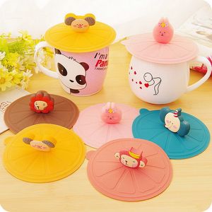 Eco-Friendly Cartoon Animal Muggar Cap Lovely Elephant Rabbit Monkey Koala Lion Watertight Silicone Cup Lid Bowl Cover Läcktät 11cm