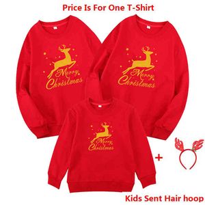 Aile Giyim Noel Geyik Anne ve Me Giysi Anne Kızı Baba Oğlu T-Shirt Eşleştirme Kıyafetler 210429