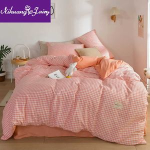 Japonês Simples Quatro Peça Cama de Camas de Roupa de Linho Cama de Cama Capa Caso de Alfinete e Inverno Estudante Dormitório Três Peça 210706