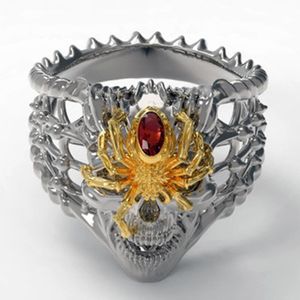 Orecchini Collana Vintage Oro antico Argento Colore Anello Uomo Punk Ragno Teschio Rosso Anelli zircone per le donne Gioielli gotici per la festa di Halloween