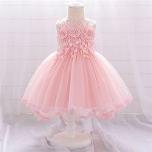 Baby Girl Одежда бусины цветок Vestidos для S Принцесса платье младенческий 1-й год день рождения вечеринка родилась свадьба 210508