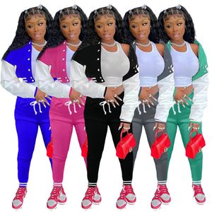 Neue Frauen Trainingsanzüge Baseball Uniform Anzüge Patchwork Jacke Jogginghose Zweiteilige Set Herbst Winter Aktive Outfits Outdoor Sport Anzug Sweatsuits Großhandel 6146