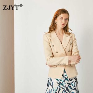 Women Chic Office Lady Double Breasted Solid Slim Blazer Coat Fashion Notched Collar Long Sleeve Plus Size 3XL Female Jacket Top 210601