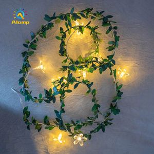 Outdoor Garden LED String Light Cherry Blossom Green Rattan Garland Fairy Lights Christmas Day Party Decoration Lantern