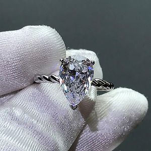 Cluster Ringe 2021 Solitaire Birne Cut 6ct Simulated Diamant CZ Ring 925 Sterling Silber Engagement Hochzeitsband für Frauen Partei Schmuck