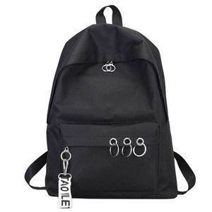 Простой повседневный рюкзак сплошной цвет рюкзак Женская сумка Холст колледж ветер рюкзак черный х0529