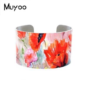 Nowa Moda Piękne Kwiaty Bransoletka Sztuki Maki Rose Zdjęcie Biżuteria Regulowany Metal Drukowana Bangle Wspaniały prezent dla kobiet Q0719