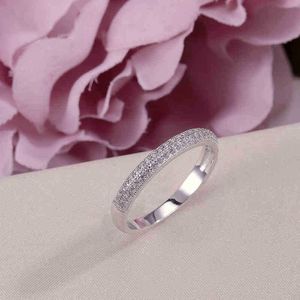 100% Real 925 Silver Rings for Women Simple Double Stackable Fine Jewelry Bridal Set Ring Wedding Engagement Accessory 201006211j