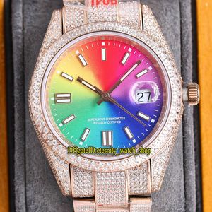 Eternity Klockor RRF Senaste produkterna 126333 126331 126231 41mm Iced Out Mens Watch A2824 Automatiska diamanter Bezel Rainbow Dial 904L Steel Diamond Rose Gold Case