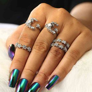 Anéis de estrela da lua anéis correspondentes para mulheres Anilos Mujer Gold Ring Set Bages Girls Anillo Bohemian Jewellery Slytherin ACCE