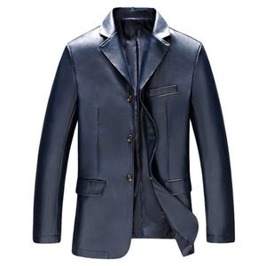 Primavera Outono Jaqueta de Couro Masculino Casual PU Blazer Jaqueta Masculino Único Breasted Slim Fit Mens Casacos De Couro Casacos Preto Azul 211111