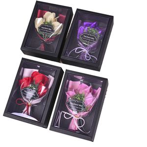 Mini Artificial Soap Roses Carnation Flower Bouquet Flores Plant Birthday Christmas Wedding Valentines Day Gift Home Decor 3pcs