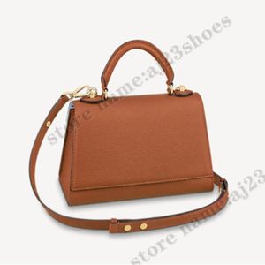 하나의 손잡이 PM 핸드백 매일 가방 카라멜 갈색 어깨 크로스-바디 휴대용 플랫 디자이너 가방