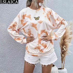 Woman Tshirts Tie Dye Fashion Long Sleeve O Neck Oversized Ladies T Shirt Autumn Casual Female Tops High Street 210515