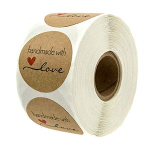 Geschenkpapier, 500 Stück, „handgemacht mit Liebe“, Kraftpapier-Aufkleber, rundes Siegeletikett, Backen, Hochzeit, Dekoration, Party