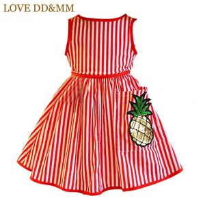 Amor ddmm meninas vestidos verão roupas infantil meninas doce bolso listrado abacaxi mangas vestido 210715