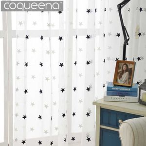 Modern Star Embroidered White Sheer Curtain for Living Room Bedroom Kitchen Tulle Curtain Kids Baby Room Door Window Curtain 210712