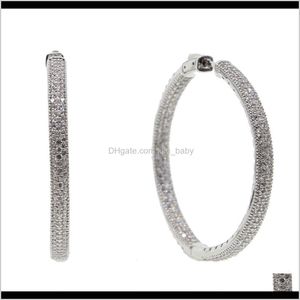 Hie Earrings Drop Delivery 2021 Micro Pave CZ Big Hoop Earring 25mm 50mm 2サイズのファッションCubic Zirconia shiny shiny sier platedクラシックジュエリーh