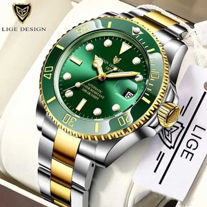 LIGE Brand Luxury Men Watches Automatic Green Watch Men Stainless Steel Waterproof Business Sport Mechanical WristWatch 210527