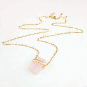 Rectangle Rose Pink Quartz Necklace Crystal Stone Polishing Metal Druzy Exquisite Handmade Pendant Necklaces