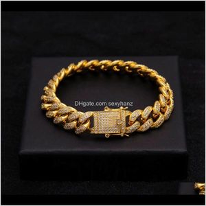 Tennis Men Female Jewlery Hip Hop Luxury Crystal Cz Zircon Triple Lock 14Mm 7Inch 8Inch Cuban Link Box Clasp Bracelet Hoefo W10Yj