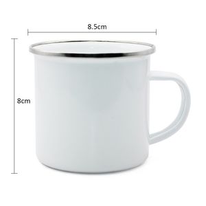 DIY Sublimation 12oz Enamel Mug with Silver Rim 350ml Stainless Steel Enamelled Cup Handle Blank Tooth Tumblers Water Coffee Bottles 1166 V2