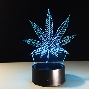 Nattljus Leaf 3D Illusion LED Lamp Night Light 7 RGB Färgglad USB Powered 5th Battery Bin Touch Button Dropshipping Presentlåda