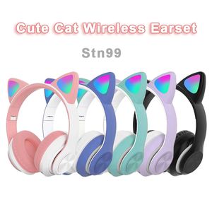 Kabelloses Headset, schöne Katzen-Kopfhörer, LED-Kopfhörer für iPhone, Samsung, PC, Laptop