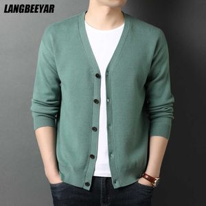 Toppklass Autum Brand Fashion Sticked Men Cardigan Sweater Woolen Korean Casual Coats Winter Jacket Herrkläder 210909