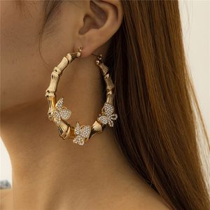 Silver Gold Hoop Earrings Women Iced Out Bling Animal Rhinestone Butterfly Geometric Bamboo Bone Earring Fashion Brand Statement Street Party Jewelry Accessories