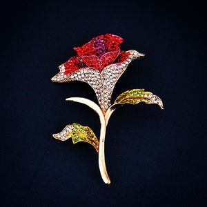 Haşhaş Rozetleri toptan satış-Pins Broşlar Moda Kırmızı Haşhaş Çiçek Diamante Kristal Broş Ziyafet Rozeti Broş Pin Breastpin Güzellik Kadınlar için