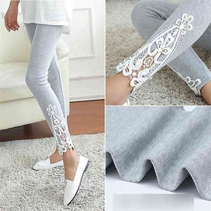 Kayotuas Frauen Leggings Mode Sexy Spitze Stretchy Skinny Baumwolle Hohe Taille Slim Fit Blumendruck Hose 210522